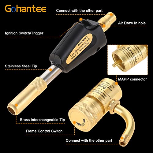 gohantee Propane MAPP Gas Turbo Torch Tips with Self Ignition Trigger Adjustable Regulator Torch Compatible with MAPP MAP Pro Propane CGA600 Cylinder for Welding, HVAC, Brazing, Barbecue or Plumbing - Image 2