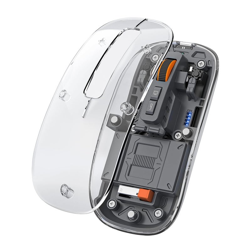 FMOUSE Sleek Transparent Magnetic Wireless Mouse - 3-Mode Connectivity (Dual Bluetooth + USB), DPI Adjust & One-Key Desktop Access, for MacBook/pc/iPad/Laptop (Grey) - Image 1