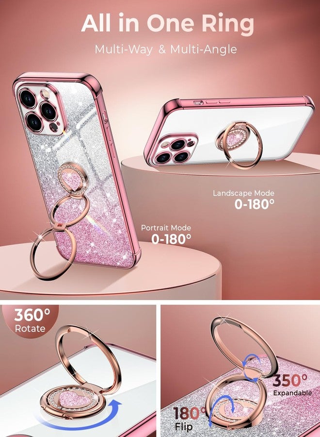 XYZ جراب XYZ لهاتف iPhone 15 Pro Max مع حامل، جراب هاتف مزود بحلقة مزدوجة قابلة للطي، جراب فاخر مزين بقلب لامع بتصميم قلب أنيق للنساء والفتيات، مناسب لهاتف iPhone 15 Pro Max مقاس 6.7 بوصة، لون ذهبي وردي - Image 3