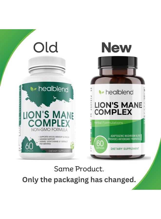 healblend Lions Mane Mushroom Complex Capsules - 100% Natural and Effective Energy Pills - Brain Supplement, Stimulates Mood, Memory and Creativity - Immune Support Focus Supplement (60 Capsules) - Image 2