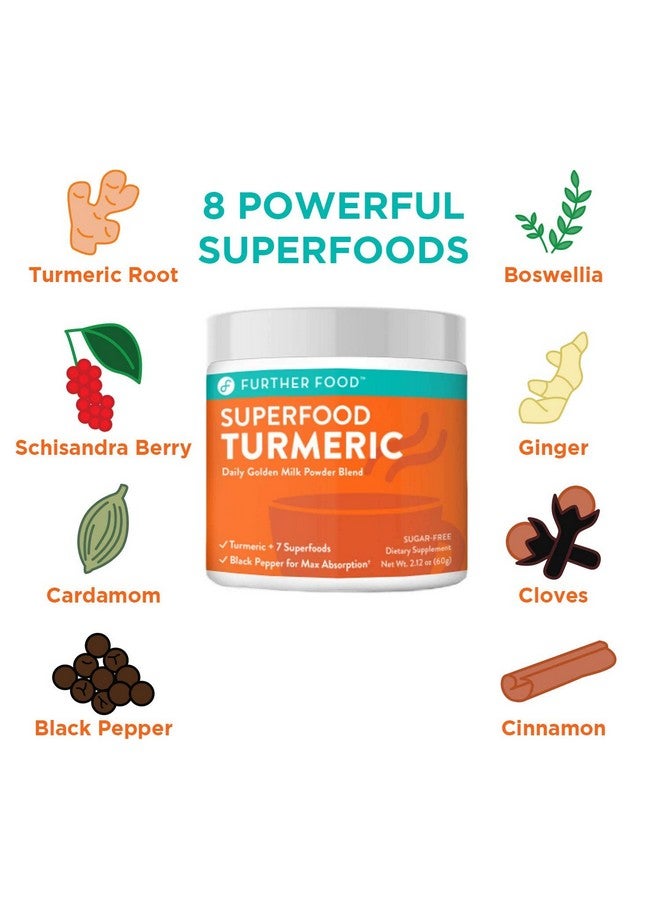 Further Food أفضل حليب الكركم الذهبي مسحوق الكركم العضوي القرفة الزنجبيل والفلفل الأسود أقصى امتصاص آلام المفاصل صحة الأمعاء خالي من السكر نباتي كيتو (30 حصة) - Image 3