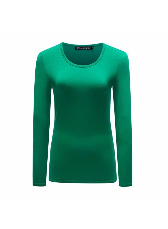 OThread & Co. Women's Long Sleeve T-Shirt Scoop Neck Basic Layer Stretchy Shirts, Green, XXL - Image 1