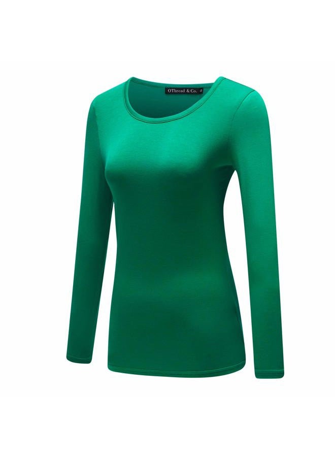 OThread & Co. Women's Long Sleeve T-Shirt Scoop Neck Basic Layer Stretchy Shirts, Green, XXL - Image 2