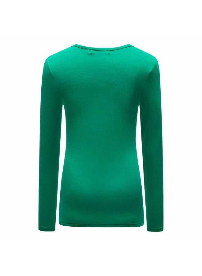 OThread & Co. Women's Long Sleeve T-Shirt Scoop Neck Basic Layer Stretchy Shirts, Green, XXL - Image 4