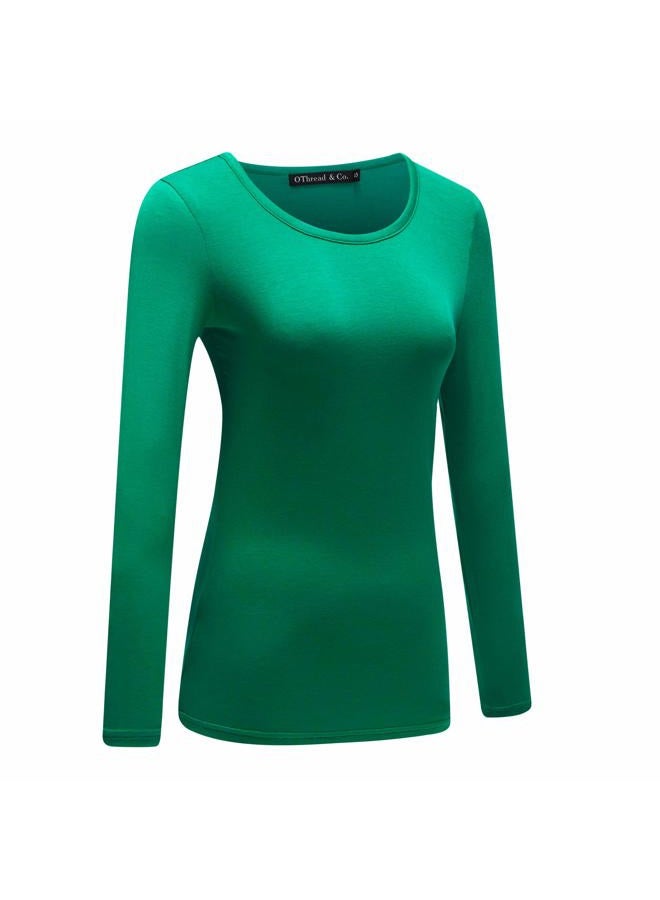 OThread & Co. Women's Long Sleeve T-Shirt Scoop Neck Basic Layer Stretchy Shirts, Green, XXL - Image 3