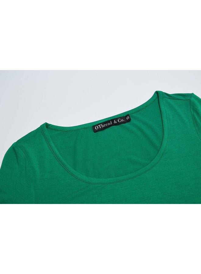 OThread & Co. Women's Long Sleeve T-Shirt Scoop Neck Basic Layer Stretchy Shirts, Green, XXL - Image 5
