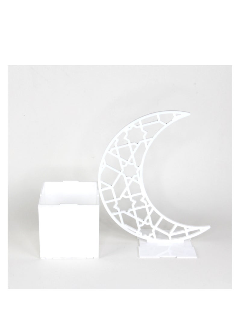 LAMSIT IBDAA Ramadan Acrylic Box Crescent Display Box Ramadan Décor Gift Showcase for Dates Collectibles Jewelries Small White - Image 2