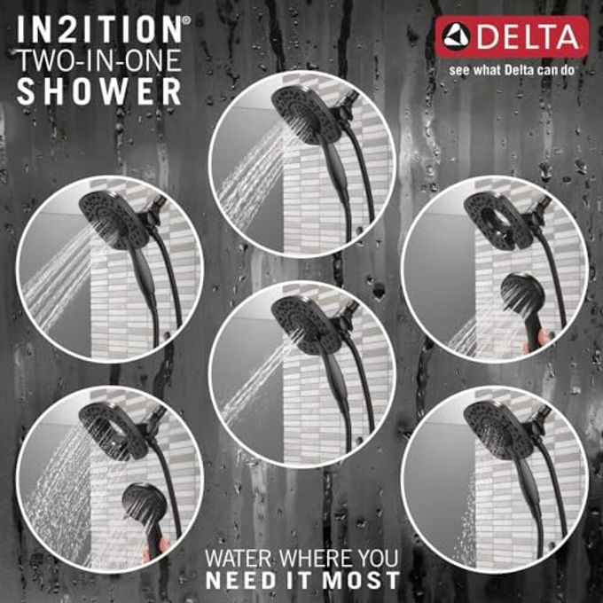 Delta Faucet Ashlyn 17 Series Dual-Handle Delta Shower Trim Kit With In2Ition 2-In-1 Shower Head With Handheld Spray, Matte Black Shower Fixture, Matte Black T17264-Bl-I (Valve Not Included) - Image 3