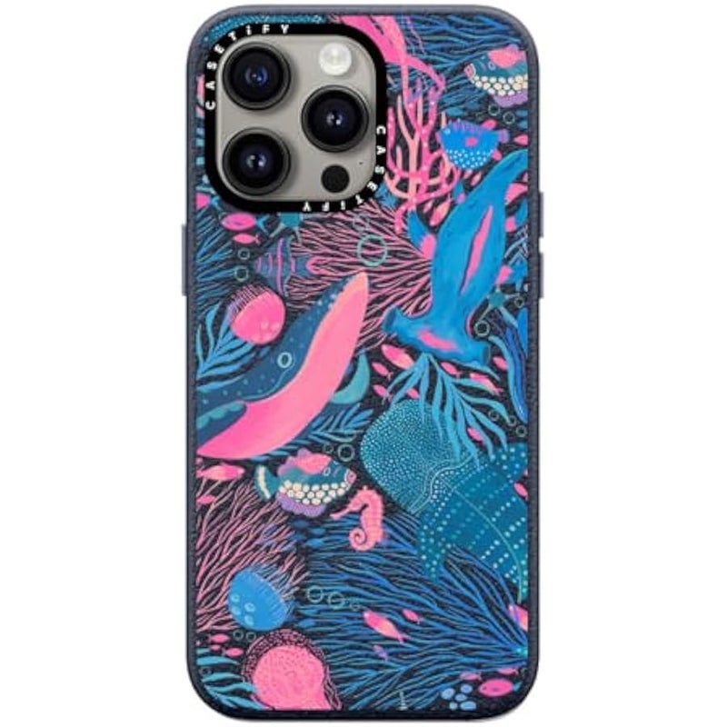 Casetify Pebbled iPhone 15 Pro Max Case 【Textured / 4.9ft Drop Protection/Compatible with Magsafe】 - Animal Prints - Under The Sea by Grace Andersson - Navy Blue - Image 2
