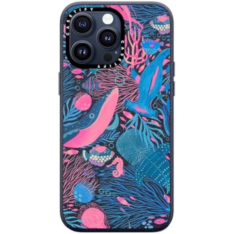 Casetify Pebbled iPhone 15 Pro Max Case 【Textured / 4.9ft Drop Protection/Compatible with Magsafe】 - Animal Prints - Under The Sea by Grace Andersson - Navy Blue - Image 1