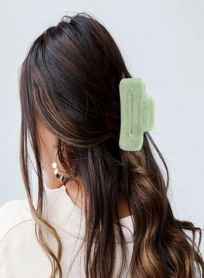 Arvintas 4 PACK Large Hair Claw Clips, Faux Fur Plush Hair Catch Barrette Jaw Clamp, Cute Square Furry Claw Clips for Thick Curly Hair Catch Accesories for Women and Girls - Image 5