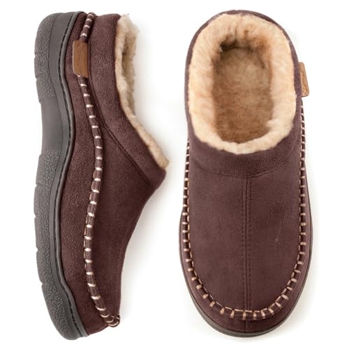 Zigzagger Men's Slip On Moccasin Slippers, Indoor/Outdoor Warm Fuzzy Comfy House Shoes, Fluffy Wide Loafer Slippers,Coffee, 7-8 D(M) US - Image 1