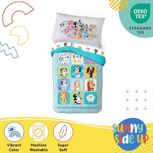 Sunny Side Up Bluey & Friends Toddler Comforter Set - 4 Piece Preschool Bedding Includes Comforter, Sheets & Pillow Cover - Super Soft Microfiber Bed Set - Image 4