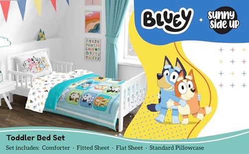 Sunny Side Up Bluey & Friends Toddler Comforter Set - 4 Piece Preschool Bedding Includes Comforter, Sheets & Pillow Cover - Super Soft Microfiber Bed Set - Image 2