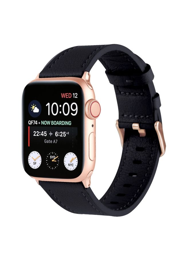 Replacement Strap Small Waist Genuine Leather Watch Band For Apple Watch Ultra 49mmWatch Ultra 2 49mm / Series 987 45mm / SE 3SE 26SE54 44mm / 321 42mm Black