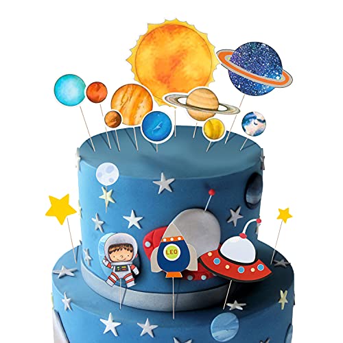 Party Propz Space Theme Cutouts Cake Decoration Items – Astronaut Cake Topper & Rocket Design | Birthday Cake Decoration Kit for Boys | Happy Birthday Cake Topper | Cake Toppers for Cake Decoration - Image 1