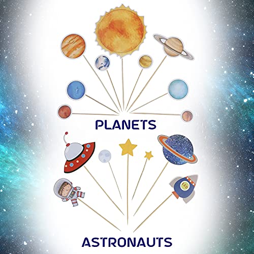 Party Propz Space Theme Cutouts Cake Decoration Items – Astronaut Cake Topper & Rocket Design | Birthday Cake Decoration Kit for Boys | Happy Birthday Cake Topper | Cake Toppers for Cake Decoration - Image 3