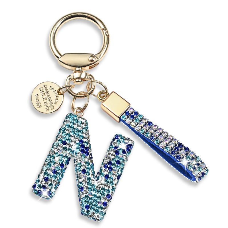 Personalized Initial Keychain Shiny Blue Car Key Accessory - Monogram Keychain For Women Backpack Charm - Image 1
