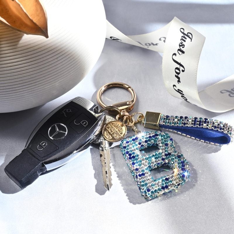 Personalized Initial Keychain Shiny Blue Car Key Accessory - Monogram Keychain For Women Backpack Charm - Image 4