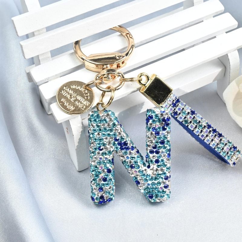Personalized Initial Keychain Shiny Blue Car Key Accessory - Monogram Keychain For Women Backpack Charm - Image 3