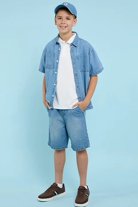 أر أند بي Textured Polo T-Shirt with Short Sleeves