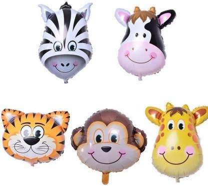 HK balloons Aluminium 5 Pcs Animal Balloons For Decoration Theme Party Supplies (Jungle Theme Animal Balloon)|Multicolor - Image 1