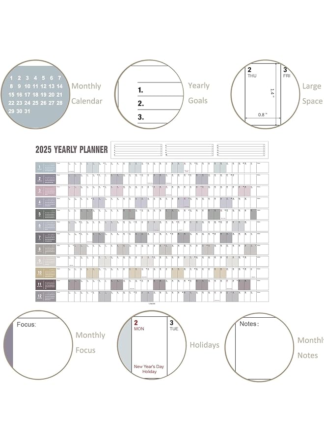 erorex 2025 Yearly Wall Calendar With Stickers 2025 Yearly Planner 366 Days Poster Calendar With Julian Dates Thick Paper Schedule Calendar For Home Office School Projects Morandi  - Image 3