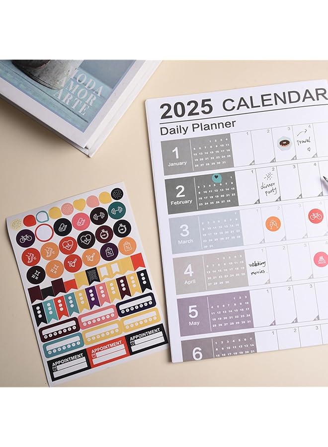 erorex 2025 Yearly Wall Calendar With Stickers 2025 Yearly Planner 366 Days Poster Calendar With Julian Dates Thick Paper Schedule Calendar For Home Office School Projects Morandi  - Image 2