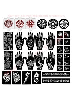 ivana's Ivana's Set of 34 Pcs Reusable Mehandi Stencils for Hands, Wrist, Body, Back, Neck, Face Combo Pack Stencils for Women, Girls And Kids, Easy To Use In Just 4 Steps Indian Design Collection, A2157  - Image 1