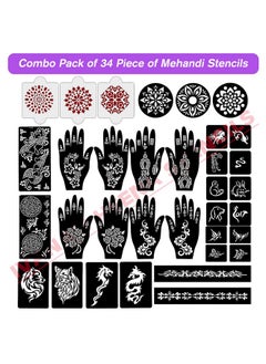 ivana's Ivana's Set of 34 Pcs Reusable Mehandi Stencils for Hands, Wrist, Body, Back, Neck, Face Combo Pack Stencils for Women, Girls And Kids, Easy To Use In Just 4 Steps Indian Design Collection, A2157  - Image 2