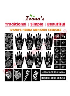 ivana's Ivana's Set of 34 Pcs Reusable Mehandi Stencils for Hands, Wrist, Body, Back, Neck, Face Combo Pack Stencils for Women, Girls And Kids, Easy To Use In Just 4 Steps Indian Design Collection, A2157  - Image 5