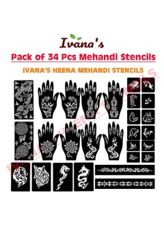 ivana's Ivana's Set of 34 Pcs Reusable Mehandi Stencils for Hands, Wrist, Body, Back, Neck, Face Combo Pack Stencils for Women, Girls And Kids, Easy To Use In Just 4 Steps Indian Design Collection, A2157  - Image 3
