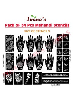 ivana's Ivana's Set of 34 Pcs Reusable Mehandi Stencils for Hands, Wrist, Body, Back, Neck, Face Combo Pack Stencils for Women, Girls And Kids, Easy To Use In Just 4 Steps Indian Design Collection, A2157  - Image 4