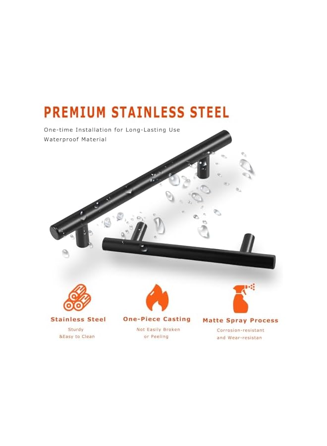 The Bros 10 Pack Cabinet Handles, Stainless Steel Kitchen Cupboard Handles, Hardware Cabinet Pulls Wardrobe Handles Drawer Handles, Matte Black (96mm Hole Center) - Image 3