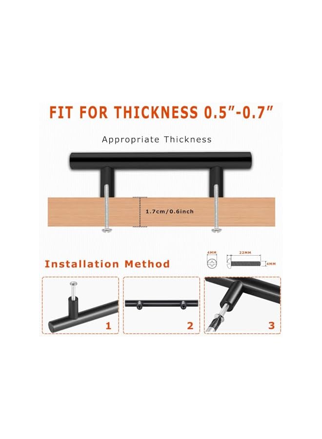 The Bros 10 Pack Cabinet Handles, Stainless Steel Kitchen Cupboard Handles, Hardware Cabinet Pulls Wardrobe Handles Drawer Handles, Matte Black (96mm Hole Center) - Image 4