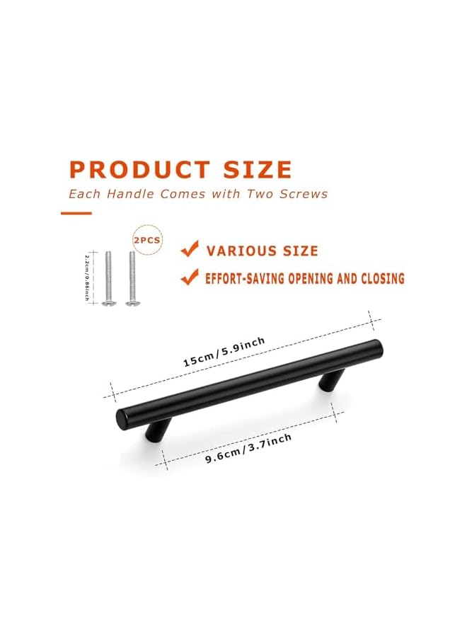 The Bros 10 Pack Cabinet Handles, Stainless Steel Kitchen Cupboard Handles, Hardware Cabinet Pulls Wardrobe Handles Drawer Handles, Matte Black (96mm Hole Center) - Image 2