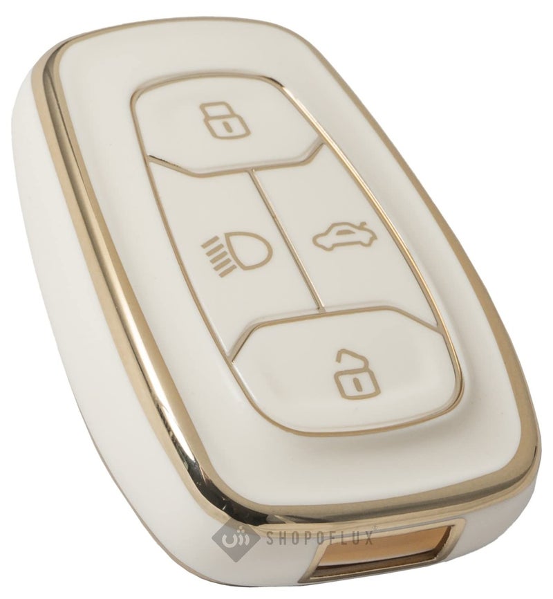 Shopoflux® TPU Key Cover Compatible with Tata Nexon | Harrier | Safari | Altroz | Tigor | EV | Punch | Tiago EV Electric 4 Button Smart Key Only (White) - Image 1