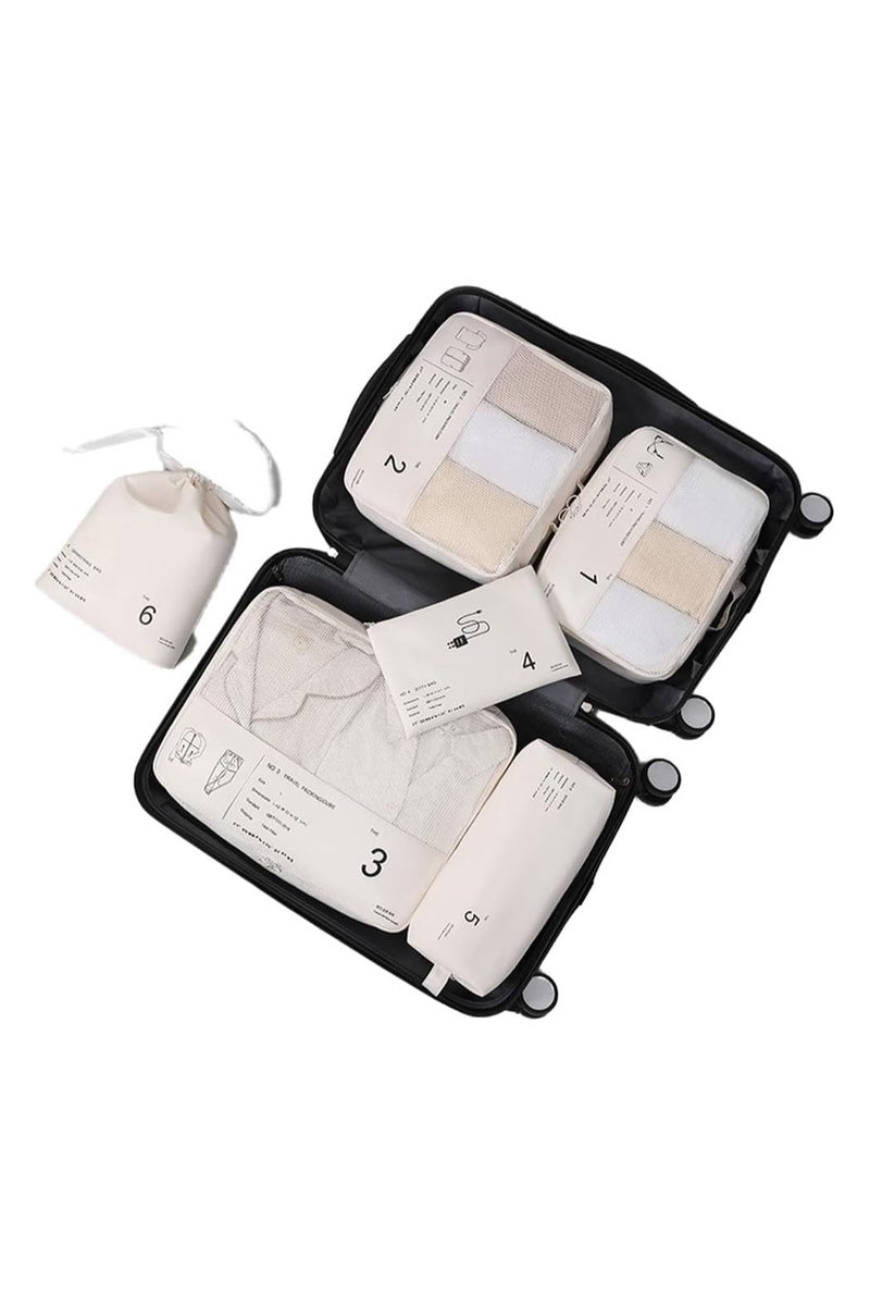 Arahome 6-Piece Luggage Storage Bags Large Capacity Travel Organizer Set - Multi-Functional Packing Cubes for Clothes, Underwear & Accessories(Beige) - Image 1