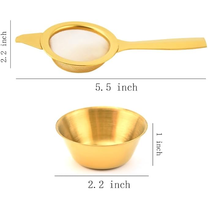 mocrcrel 22 Mini Matcha Sifter 30 Fine Mesh T304 Stainless Steel Tea Strainer Cocktail Strainer With Base Gold - Image 4