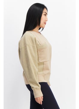 adidas Originals Women Sportswear Fit Long Sleeves Outdoor Sweatshirt, Tan  - Image 3