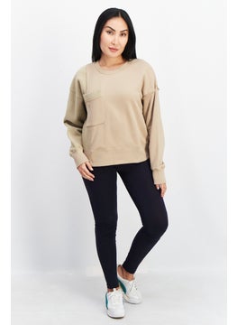 adidas Originals Women Sportswear Fit Long Sleeves Outdoor Sweatshirt, Tan  - Image 4
