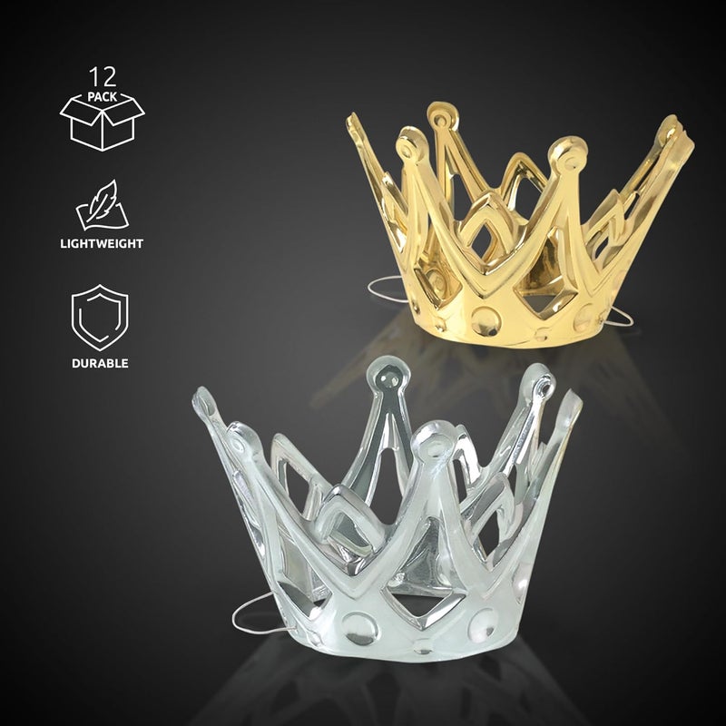 U.S. Toy Dozen Miniature Gold and Silver Party Crowns with Elastic Chin Strap - Image 3