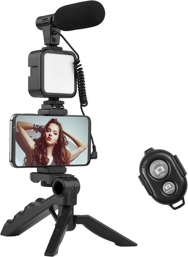 التخطيط طقم فيديو بلوقر PLOKAMA PK-773 ميكروفون وضوء LED مصغر حامل ثلاثي القوائم لهاتف لتسجيل الفيديو - Image 1