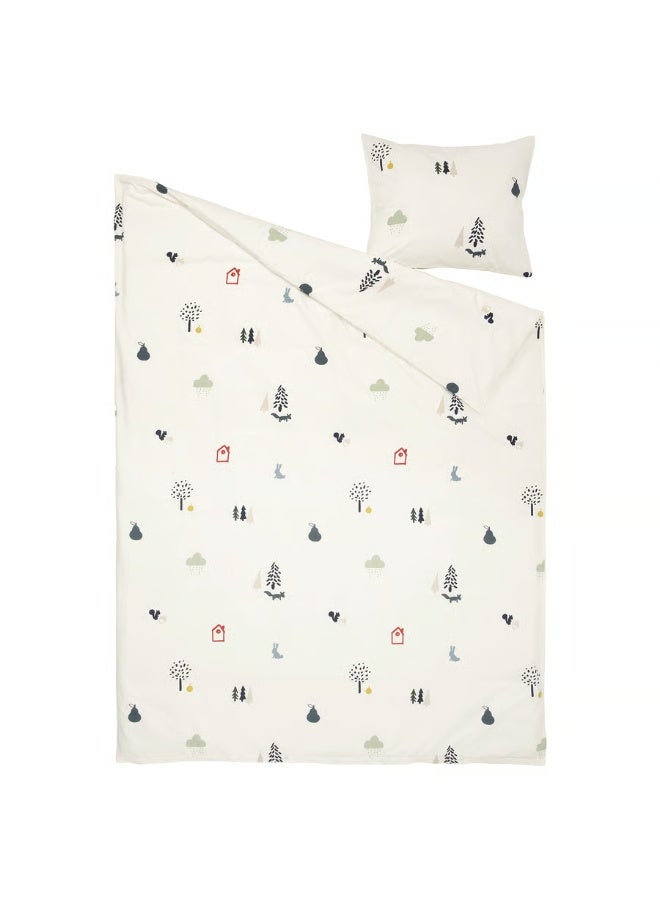 ڈیویٹ کور اور تکیے کا کیس، جنگل کے جانوروں کا پیٹرن/ملٹی کلر، 150x200/50x80 سینٹی میٹر - Image 2