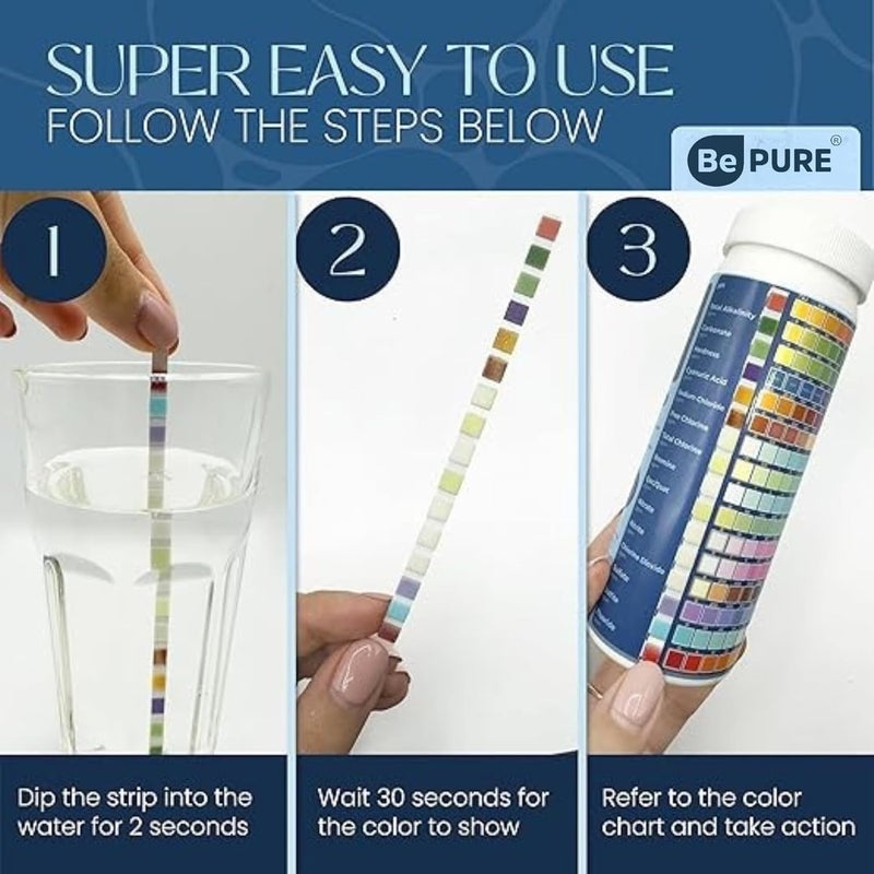 BePURE مجموعة اختبار المياه 18 في 1 مع TDS و pH والصلابة والكلور و 14 معلمة أخرى للاختبار | نتيجة جودة المياه الفورية - Image 3