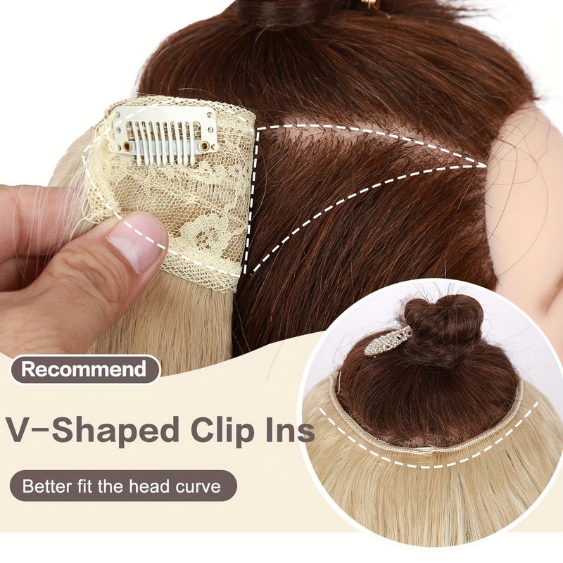 Mix Brown 18 Inch V Shape Curly Clip In Hair Extensions Voluminous Long Synthetic Hair Piece - Image 3