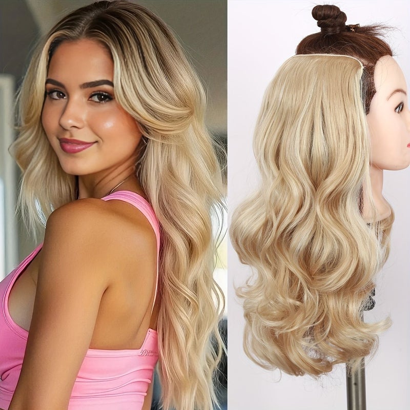 Mix Brown 18 Inch V Shape Curly Clip In Hair Extensions Voluminous Long Synthetic Hair Piece - Image 1