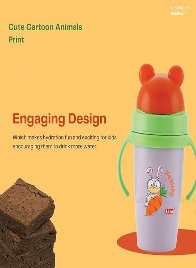 Zerya Hot & Cold Insulated Stainless Steel 360ml BPA-Free Cute Animal Design Baby Sipper Kids Water Bottle with Straw and Side Handle for Kids (Purple) - Image 3