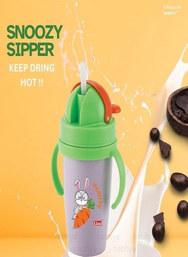 Zerya Hot & Cold Insulated Stainless Steel 360ml BPA-Free Cute Animal Design Baby Sipper Kids Water Bottle with Straw and Side Handle for Kids (Purple) - Image 2