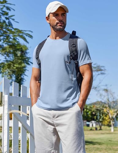 COOFANDY Men's Short Sleeve Tshirts Basic Casual Tees Classic Athletic Gym Work Tshirts Light Blue - Image 4